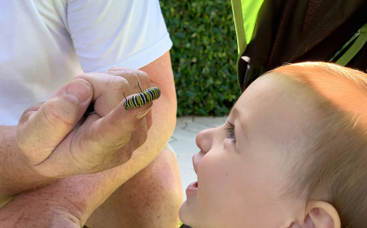 baby smiling at caterpillar role models of kindness